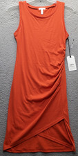 Leith Ruched Bodycon Tank Dress Womens Medium Orange Sleeveless Asymmetrical Hem