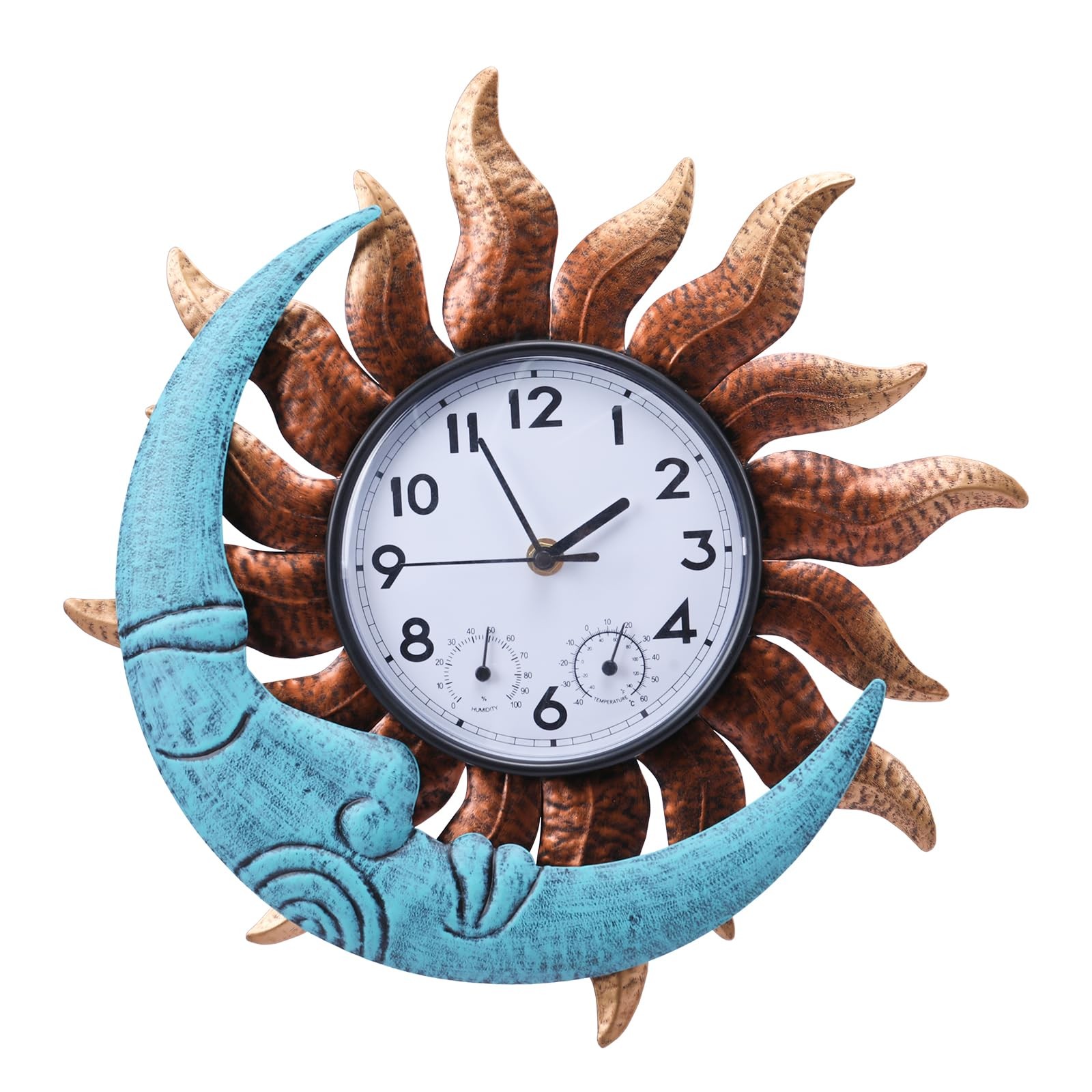 14 Inch Sun and Moon Outdoor Clock, Outside Waterproof Wall 
