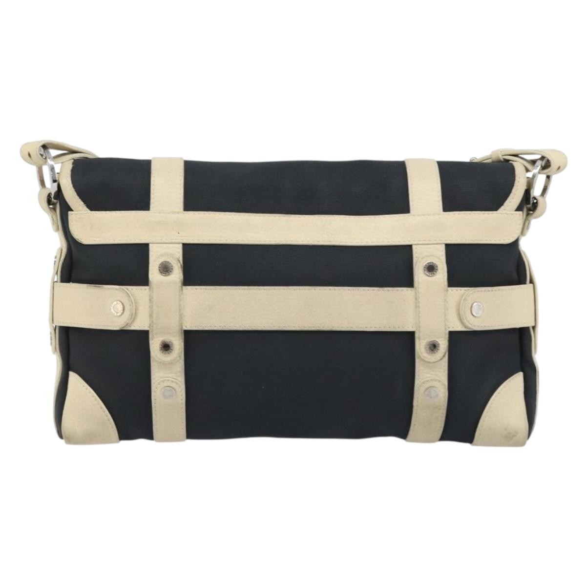 BVLGARI Shoulder Bag Canvas Leather Black Ivory Silver Auth 174478