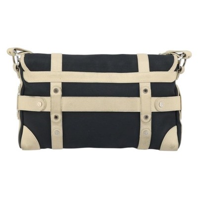 BVLGARI Shoulder Bag Canvas Leather Black Ivory Silver Auth 174478