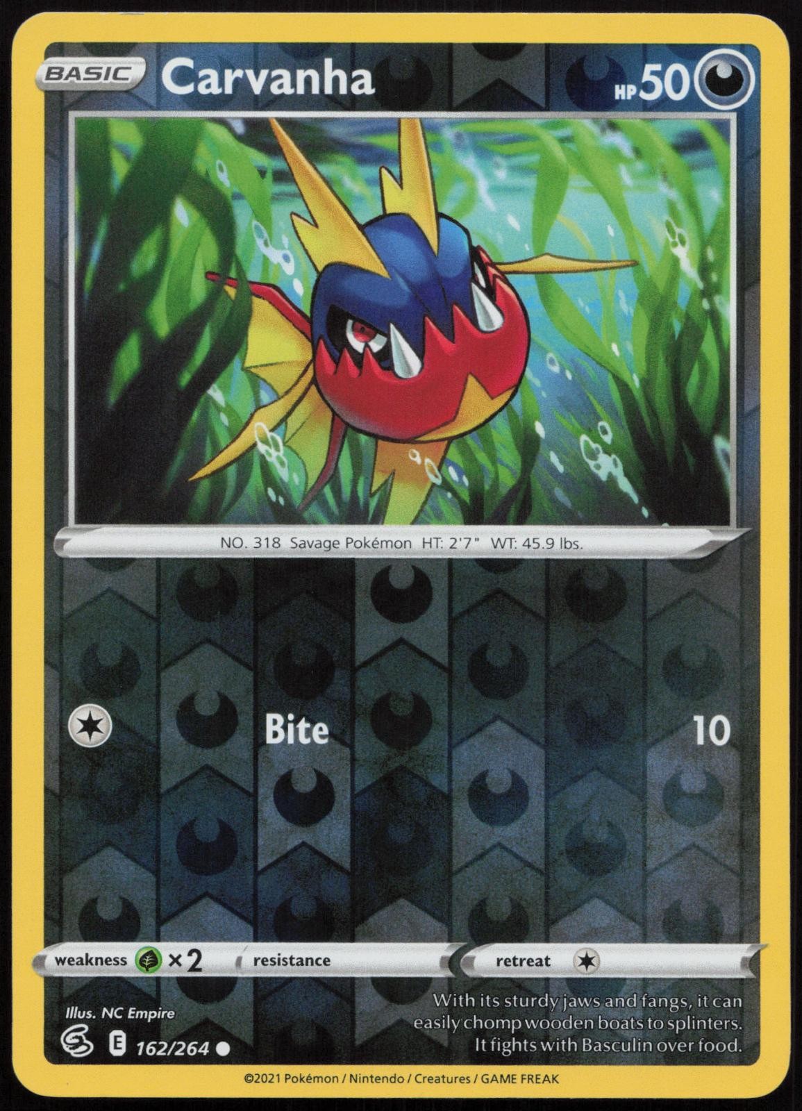 Carvanha 162/264 Common Fusion Strike Pokemon Reverse Holo Near Mint