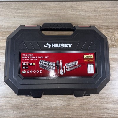 NEW Husky Mechanics Tool Ratchet & Socket Set 75-Piece 1/4  And 3/8  Drive Read