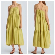 Everlane Maxi Dress Green Cotton Billow Tiered Adjustable Straps size Medium