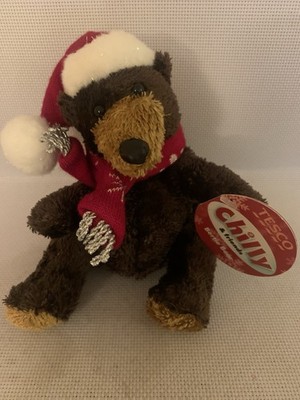 Tesco Chilly ''Bertie'' der Bär weiches Plüsch-Beanie-Spielzeug 7 Zoll & Etikett Weihnachten
