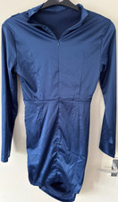 SHEIN Blue Satin Ruched Midi Dress Womens UK 8 Bodycon Long Sleeve