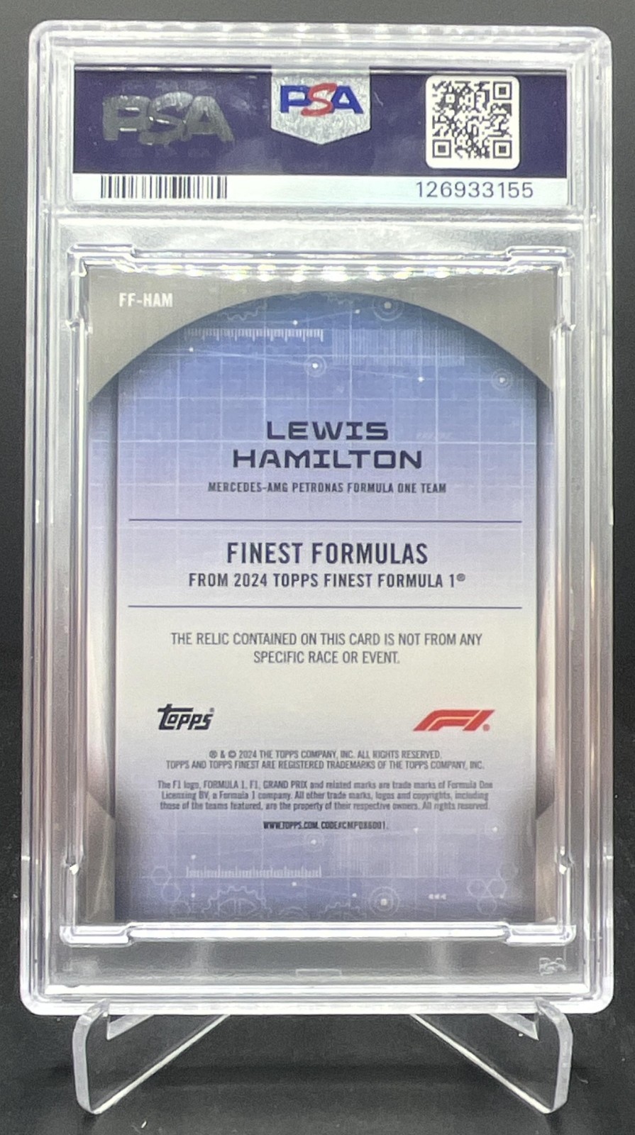 2024 Topps Finest F1 Lewis Hamilton Patch Black 10/10 PSA Authentic #FF-HAM view 2