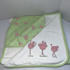 Gymboree Baby Blanket Embroidered Ballerina Ostrich Pink Green White 2004 Vtg