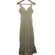 Vintage 70s Gunne Sax Jessica Prairie Maxi Dress Cream Eyelet Lace Up Boho 2/4 S