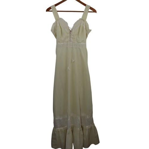 Vintage 70s Gunne Sax Jessica Prairie Maxi Dress Cream Eyelet Lace Up Boho 2/4 S