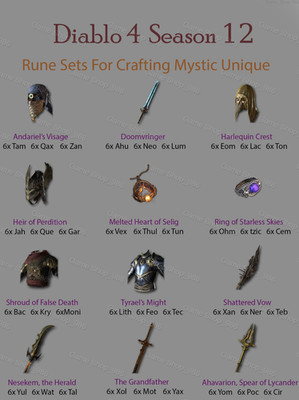 D4 Diablo 4 S12 Season 12 / Rune Set for Crafting Mythic Unique