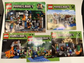 LEGO Minecraft 5 Set Lot 21113, 21114, 21119, 21121, 21147 Manuals & Minifigures