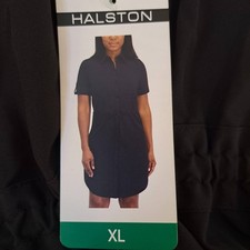Halston Shirt Dress Womens XL Dark Grey NWT Drawstring Waist Roll-Tab 1525-252
