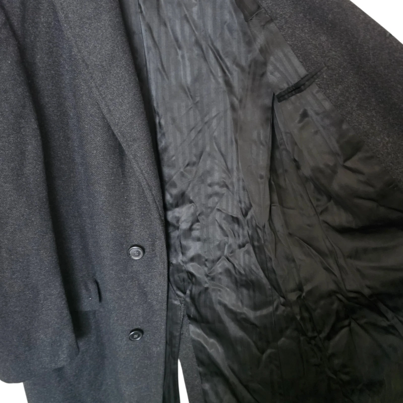 Vintage 1950s Chesterfield Overcoat 40r Bespoke Charcoal Wool Velvet image 8
