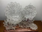9PC Federal Glass 1950s Clear Glass Flower Petal Pattern Bowls Plates Candle Lot