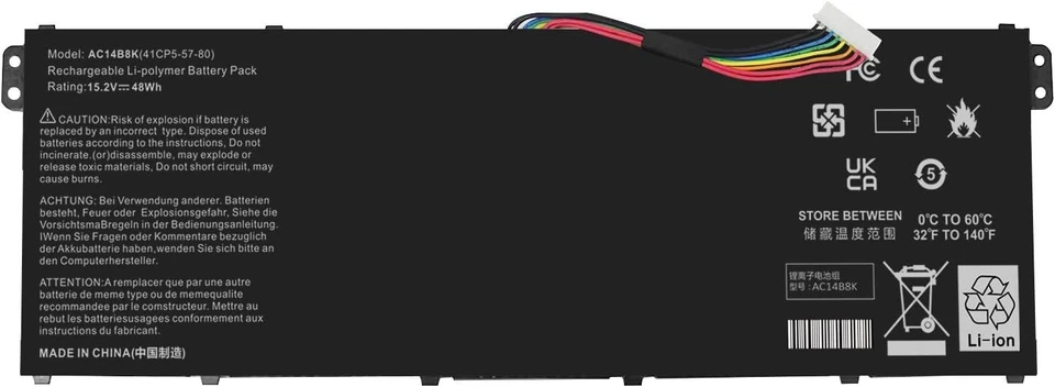 Аккумулятор AC14B8K для Acer Chromebook и Aspire V3-371 4 ячейки 48 Втч перезаряжаемый - Изображение 3 из 4