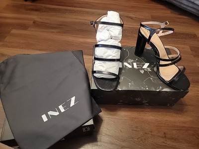 INEZ  Sasha Black Lizard  strappy platform heels 9c New
