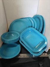 Vintage Texas Ware Blue Melamine Plates, Bowls, Serving Lot of 18 