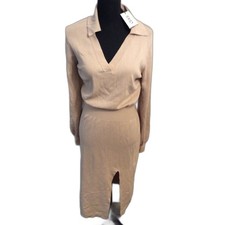 New NWT Cider Khaki Rib Knit Dress Long sleeve V neck Large