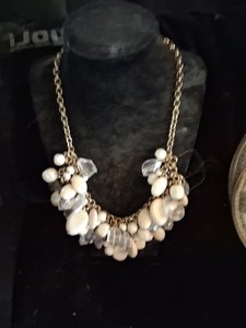 Vintage 3  Rows Mini Bib Clear & Cream Colored Beads Unbranded 22"