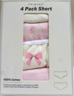 PRIMARK 4er Pack Damen Hüftslip 100% Baumwolle PINK/ WEISS, Größe S+ M+ L+ 2XL