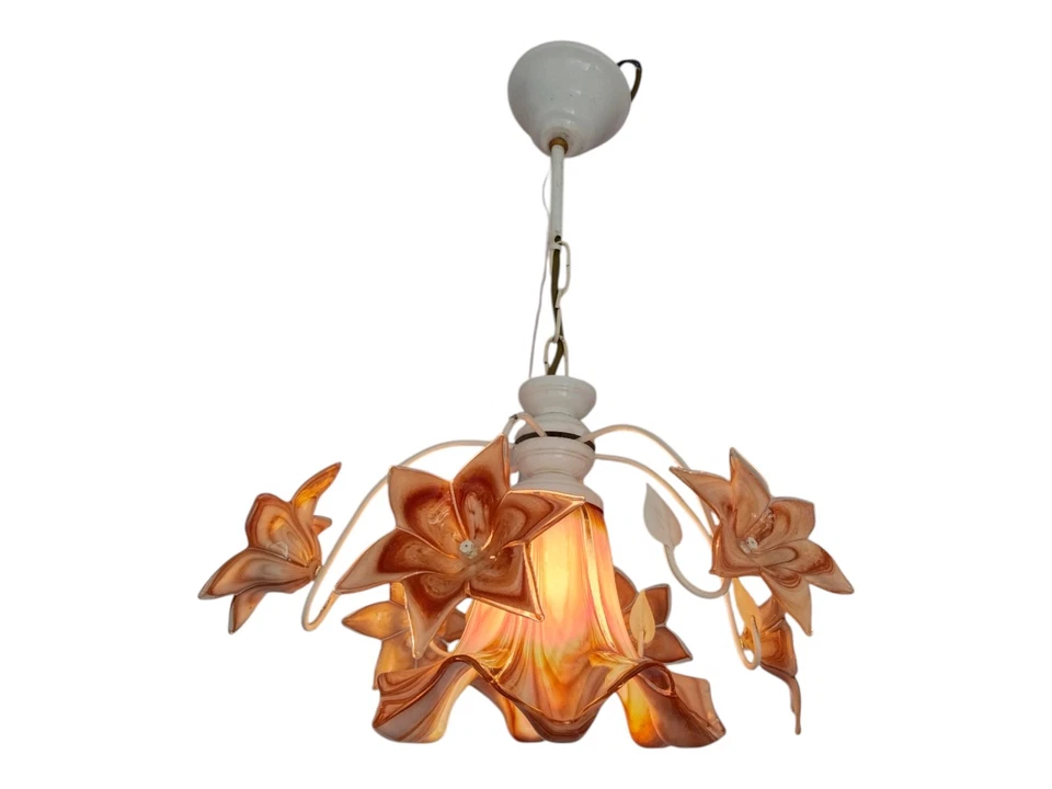 1980s Murano Vintage Chandelier Daisies Amber Floral Glass Romantic - Image 3 of 4