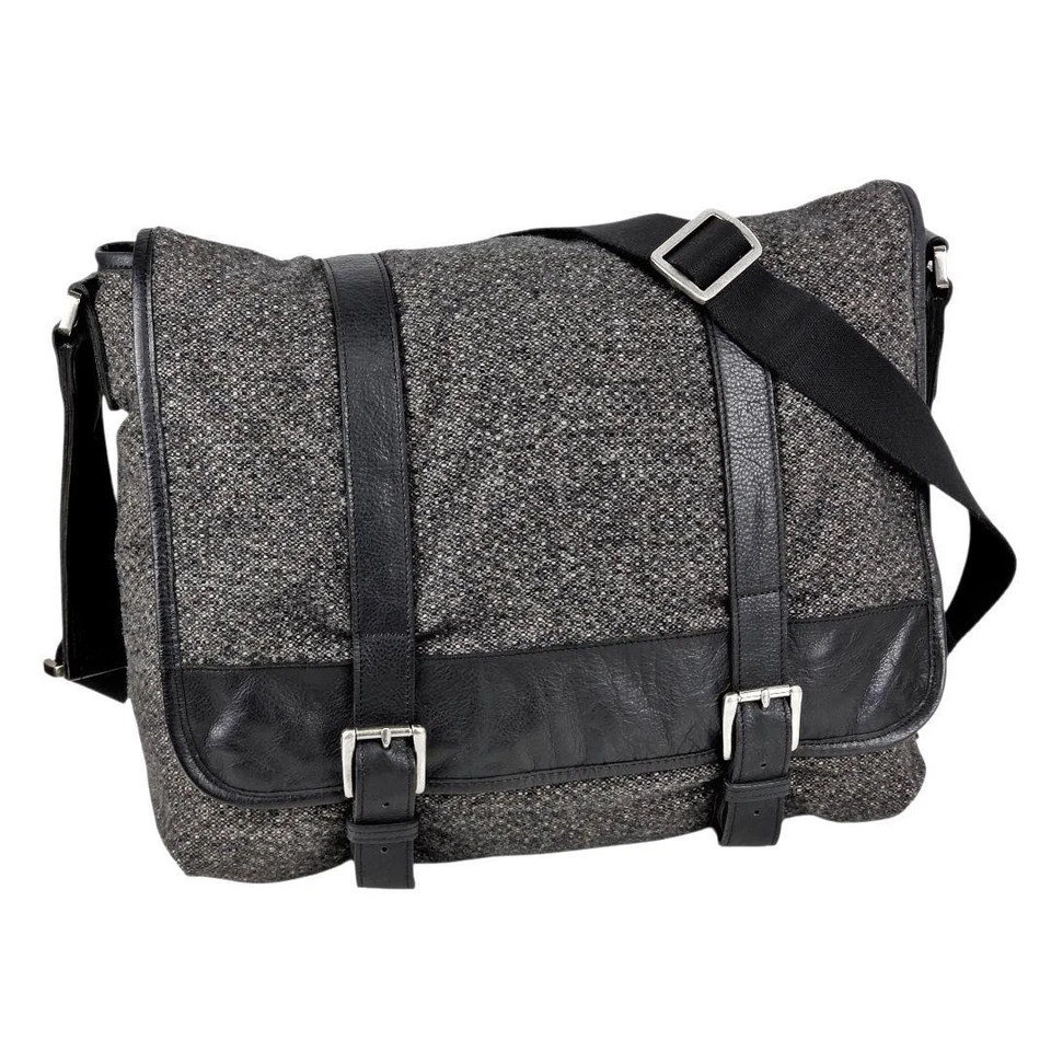 Burberry Men's Shoulder Bag Messenger Wool Leather Gray Black Used Authentic - Image 4 of 4