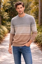 The Original Ben Sherman Grey/Tan Stripe Long Sleeved Sweater XL NWT