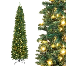 4/5/6/7FT Pencil Christmas Tree with Lights Warm White LED Indoor Home Outdoor