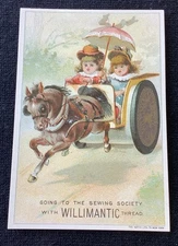 Willimantic Thread Going To Sewing Society Horse Buggy People Vintage Trade Card