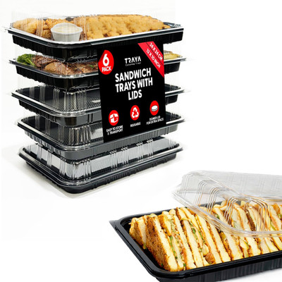 Pack of 6 Serving Tray with lid - Reusable Catering Trays with Lids 13'' Long