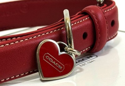 NEW Coach Y2K Vintage Red Leather Heart Enamel Charm Dog Pet