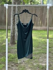 Dark Green Mini Dress With Silver Fringe