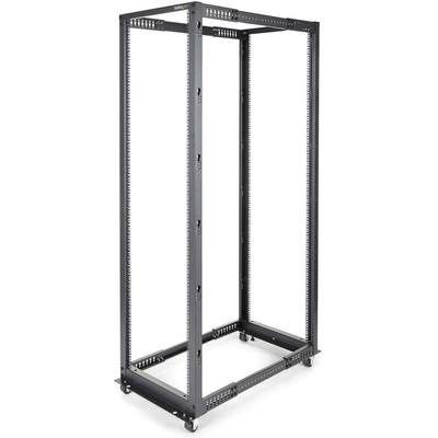 StarTech 4-Post 42U Mobile Open Frame Server Rack, 19'' Network Rack with Wheels
