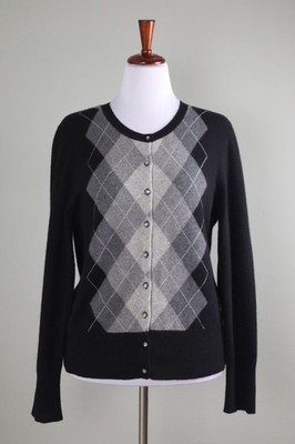 APT. 9 Argyle Plaid Check 100% Cashmere Classic Cardigan Sweater Top Size XL