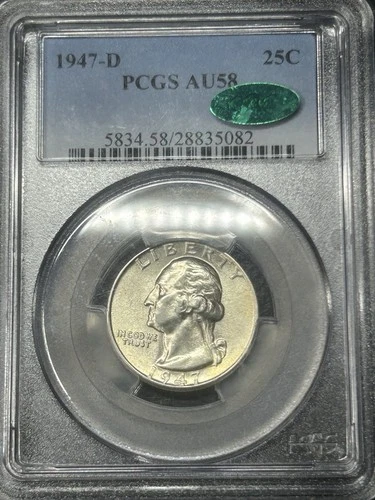 1947 D Washington Quarter PCGS AU58 PCGS + CAC Approved Everyman W/ Luster