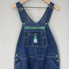 Vintage Liberty Overalls Mens 46x34 Blue Denim Bib Workwear Green Stitching