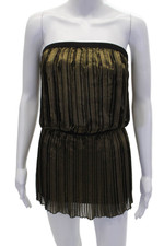 BCBGMAXAZRIA Womens Strapless Metallic Pleated Mini Dress Gold Size XXS