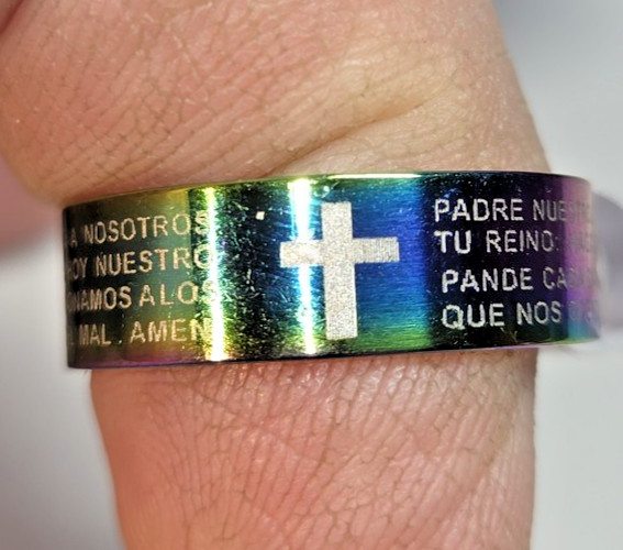 New Unisex Lords Prayer Stainless Steel Ring Rainbow Color Spanish Padre Nuestro