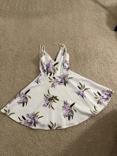 Windsor XS White Purple Green Floral Fit & Flare Short Dress V-Neck Zip