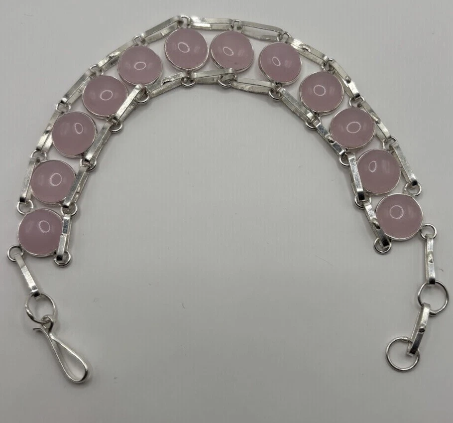 Edelstein Armband Rosenquarz  ,länger 22,5 cm 925 Silber Plattiert  - Bild 3 von 3