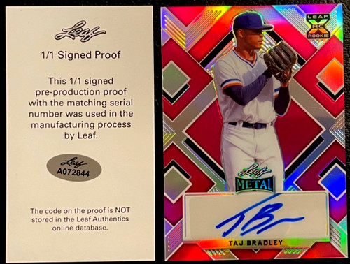 2022 Leaf Metal Taj Bradley Auto 1/1 Pre-Production Proof Pink Wave Rays, Twins