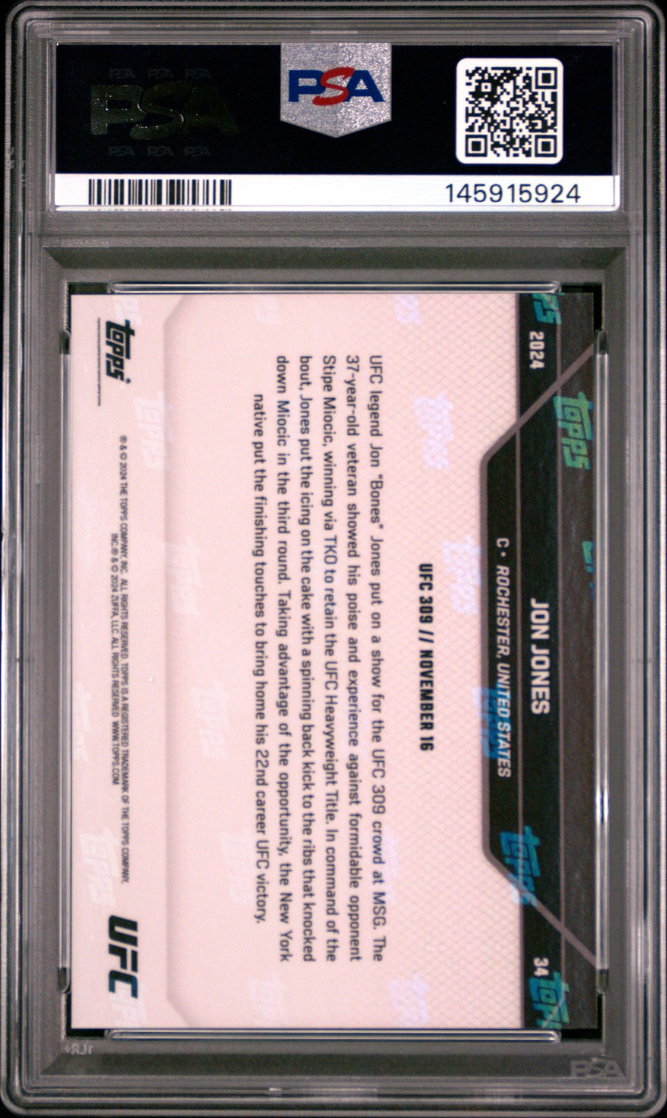 2024 TOPPS NOW UFC #34 JON JONES PSA 10 view 2