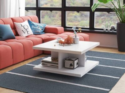 Beistelltisch Couchtisch Weiß 60x60 Sofatisch - mit Ablage Stauraum