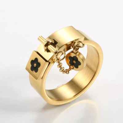 Blumenring Edelstahl vergoldet Kette Geschenk Damen Gr. 54 / USA 7