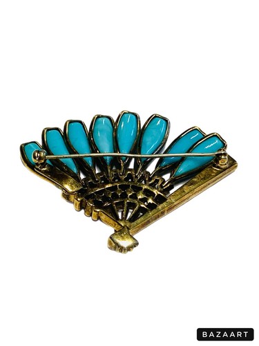 VTG 1940s Trifari Petalette Blue Poured Glass Gripoix Fan Brooch Alfred Philippe - Bild 15 von 24
