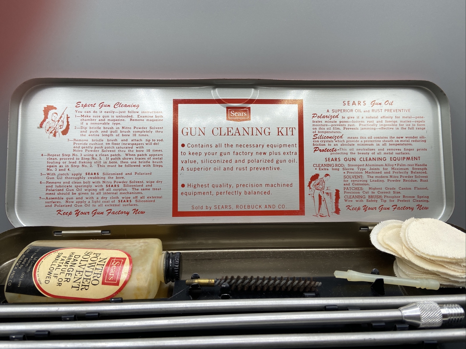 VINTAGE SEARS GUN CLEANING KIT NO. 20253 30 CAL. RED METAL CASE eBay