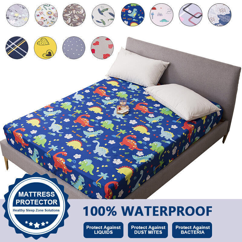 Mattress Protector Waterproof Printed Fitted Sheet Elastic Bed Sheet Cover Queen-image
