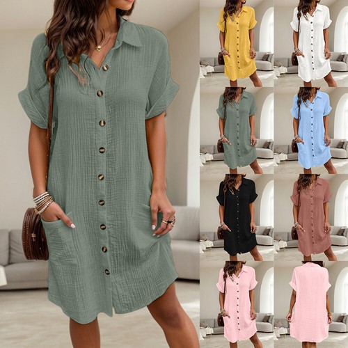 Sommerkleid Für Damen, Einfarbig, Bequem, Lässig, Übergröße, Kleider