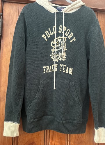 Vintage 90s Polo Sport Ralph Lauren Track Team Knit Hoodie Sweater Size M Rare - Picture 8 of 17