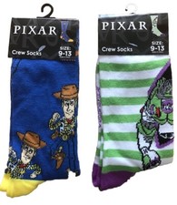 Lot of 2 Pair Pixar TOY STORY Woody Buzz Crew Socks Size 9-13 by Equalizer